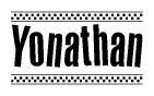 The image contains the text Yonathan in a bold, stylized font, with a checkered flag pattern bordering the top and bottom of the text.