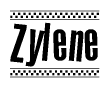 The clipart image displays the text Zylene in a bold, stylized font. It is enclosed in a rectangular border with a checkerboard pattern running below and above the text, similar to a finish line in racing. 
