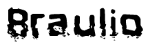This nametag says Braulio, and has a static looking effect at the bottom of the words. The words are in a stylized font.