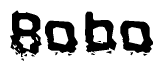 This nametag says Bobo, and has a static looking effect at the bottom of the words. The words are in a stylized font.
