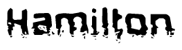 The image contains the word Hamilton in a stylized font with a static looking effect at the bottom of the words