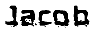 This nametag says Jacob, and has a static looking effect at the bottom of the words. The words are in a stylized font.