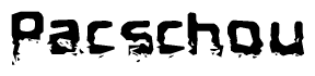 The image contains the word Pacschou in a stylized font with a static looking effect at the bottom of the words