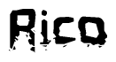 This nametag says Rico, and has a static looking effect at the bottom of the words. The words are in a stylized font.