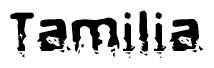 The image contains the word Tamilia in a stylized font with a static looking effect at the bottom of the words