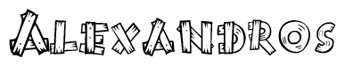 The image contains the name Alexandros written in a decorative, stylized font with a hand-drawn appearance. The lines are made up of what appears to be planks of wood, which are nailed together