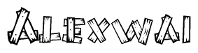 The clipart image shows the name Alexwai stylized to look like it is constructed out of separate wooden planks or boards, with each letter having wood grain and plank-like details.