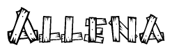 The image contains the name Allena written in a decorative, stylized font with a hand-drawn appearance. The lines are made up of what appears to be planks of wood, which are nailed together