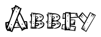 The clipart image shows the name Abbey stylized to look like it is constructed out of separate wooden planks or boards, with each letter having wood grain and plank-like details.
