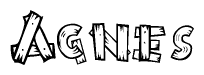 The image contains the name Agnes written in a decorative, stylized font with a hand-drawn appearance. The lines are made up of what appears to be planks of wood, which are nailed together