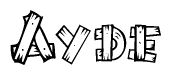The clipart image shows the name Ayde stylized to look as if it has been constructed out of wooden planks or logs. Each letter is designed to resemble pieces of wood.