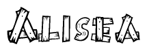 The image contains the name Alisea written in a decorative, stylized font with a hand-drawn appearance. The lines are made up of what appears to be planks of wood, which are nailed together