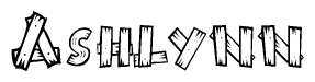 The image contains the name Ashlynn written in a decorative, stylized font with a hand-drawn appearance. The lines are made up of what appears to be planks of wood, which are nailed together