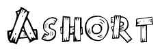 The clipart image shows the name Ashort stylized to look like it is constructed out of separate wooden planks or boards, with each letter having wood grain and plank-like details.