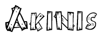 The clipart image shows the name Akinis stylized to look as if it has been constructed out of wooden planks or logs. Each letter is designed to resemble pieces of wood.