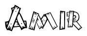The image contains the name Amir written in a decorative, stylized font with a hand-drawn appearance. The lines are made up of what appears to be planks of wood, which are nailed together