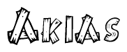 The image contains the name Akias written in a decorative, stylized font with a hand-drawn appearance. The lines are made up of what appears to be planks of wood, which are nailed together