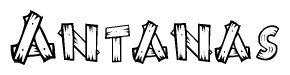 The image contains the name Antanas written in a decorative, stylized font with a hand-drawn appearance. The lines are made up of what appears to be planks of wood, which are nailed together