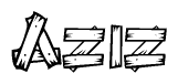 The clipart image shows the name Aziz stylized to look like it is constructed out of separate wooden planks or boards, with each letter having wood grain and plank-like details.