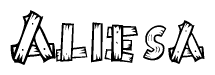 The image contains the name Aliesa written in a decorative, stylized font with a hand-drawn appearance. The lines are made up of what appears to be planks of wood, which are nailed together