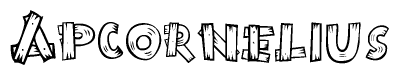 The image contains the name Apcornelius written in a decorative, stylized font with a hand-drawn appearance. The lines are made up of what appears to be planks of wood, which are nailed together