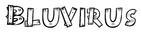 The clipart image shows the name Bluvirus stylized to look like it is constructed out of separate wooden planks or boards, with each letter having wood grain and plank-like details.