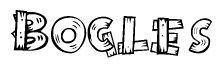 The image contains the name Bogles written in a decorative, stylized font with a hand-drawn appearance. The lines are made up of what appears to be planks of wood, which are nailed together
