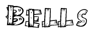 The image contains the name Bells written in a decorative, stylized font with a hand-drawn appearance. The lines are made up of what appears to be planks of wood, which are nailed together