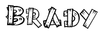 The clipart image shows the name Brady stylized to look like it is constructed out of separate wooden planks or boards, with each letter having wood grain and plank-like details.