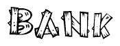 The image contains the name Bank written in a decorative, stylized font with a hand-drawn appearance. The lines are made up of what appears to be planks of wood, which are nailed together