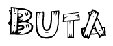 The image contains the name Buta written in a decorative, stylized font with a hand-drawn appearance. The lines are made up of what appears to be planks of wood, which are nailed together