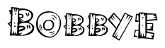 The image contains the name Bobbye written in a decorative, stylized font with a hand-drawn appearance. The lines are made up of what appears to be planks of wood, which are nailed together