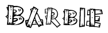 The clipart image shows the name Barbie stylized to look as if it has been constructed out of wooden planks or logs. Each letter is designed to resemble pieces of wood.