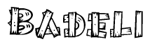 The image contains the name Badeli written in a decorative, stylized font with a hand-drawn appearance. The lines are made up of what appears to be planks of wood, which are nailed together