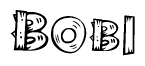 The clipart image shows the name Bobi stylized to look like it is constructed out of separate wooden planks or boards, with each letter having wood grain and plank-like details.