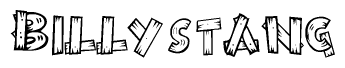 The image contains the name Billystang written in a decorative, stylized font with a hand-drawn appearance. The lines are made up of what appears to be planks of wood, which are nailed together