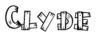 The clipart image shows the name Clyde stylized to look like it is constructed out of separate wooden planks or boards, with each letter having wood grain and plank-like details.