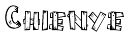 The image contains the name Chienye written in a decorative, stylized font with a hand-drawn appearance. The lines are made up of what appears to be planks of wood, which are nailed together