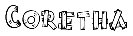The clipart image shows the name Coretha stylized to look as if it has been constructed out of wooden planks or logs. Each letter is designed to resemble pieces of wood.