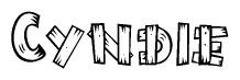 The clipart image shows the name Cyndie stylized to look like it is constructed out of separate wooden planks or boards, with each letter having wood grain and plank-like details.