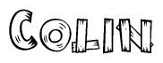 The image contains the name Colin written in a decorative, stylized font with a hand-drawn appearance. The lines are made up of what appears to be planks of wood, which are nailed together