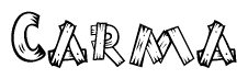 The clipart image shows the name Carma stylized to look as if it has been constructed out of wooden planks or logs. Each letter is designed to resemble pieces of wood.