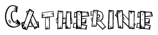 The image contains the name Catherine written in a decorative, stylized font with a hand-drawn appearance. The lines are made up of what appears to be planks of wood, which are nailed together