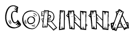 The image contains the name Corinna written in a decorative, stylized font with a hand-drawn appearance. The lines are made up of what appears to be planks of wood, which are nailed together