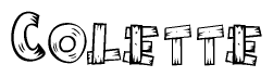 The image contains the name Colette written in a decorative, stylized font with a hand-drawn appearance. The lines are made up of what appears to be planks of wood, which are nailed together