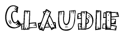 The clipart image shows the name Claudie stylized to look like it is constructed out of separate wooden planks or boards, with each letter having wood grain and plank-like details.