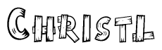 The image contains the name Christl written in a decorative, stylized font with a hand-drawn appearance. The lines are made up of what appears to be planks of wood, which are nailed together
