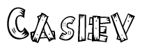 The image contains the name Casiev written in a decorative, stylized font with a hand-drawn appearance. The lines are made up of what appears to be planks of wood, which are nailed together