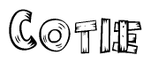 The image contains the name Cotie written in a decorative, stylized font with a hand-drawn appearance. The lines are made up of what appears to be planks of wood, which are nailed together