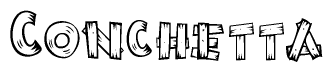 The clipart image shows the name Conchetta stylized to look like it is constructed out of separate wooden planks or boards, with each letter having wood grain and plank-like details.